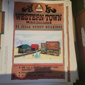 Vintage HO Train A.H.M. WESTERN TOWN Ministructures Cutout Buildings #5680 E‎